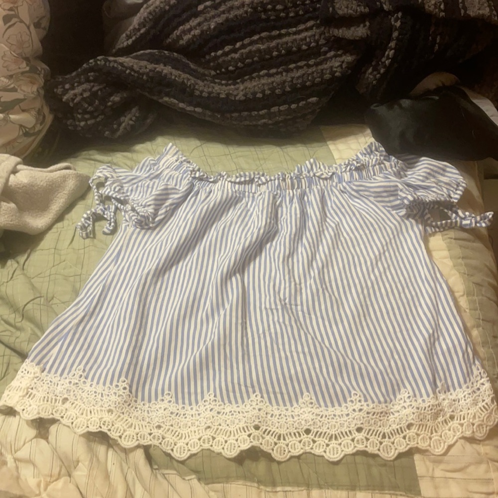 Blue and white stripped tank